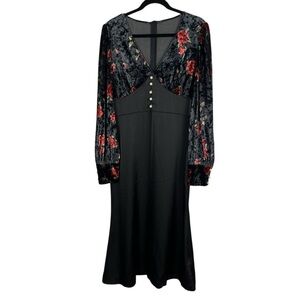 NWT Babydoll Velveteen Black Floral Bodice Satin Skirt Midi Dress XXL Whimsigoth